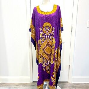 Kaftan Maxi One Size Classics Woman's House Dress Purple Gold